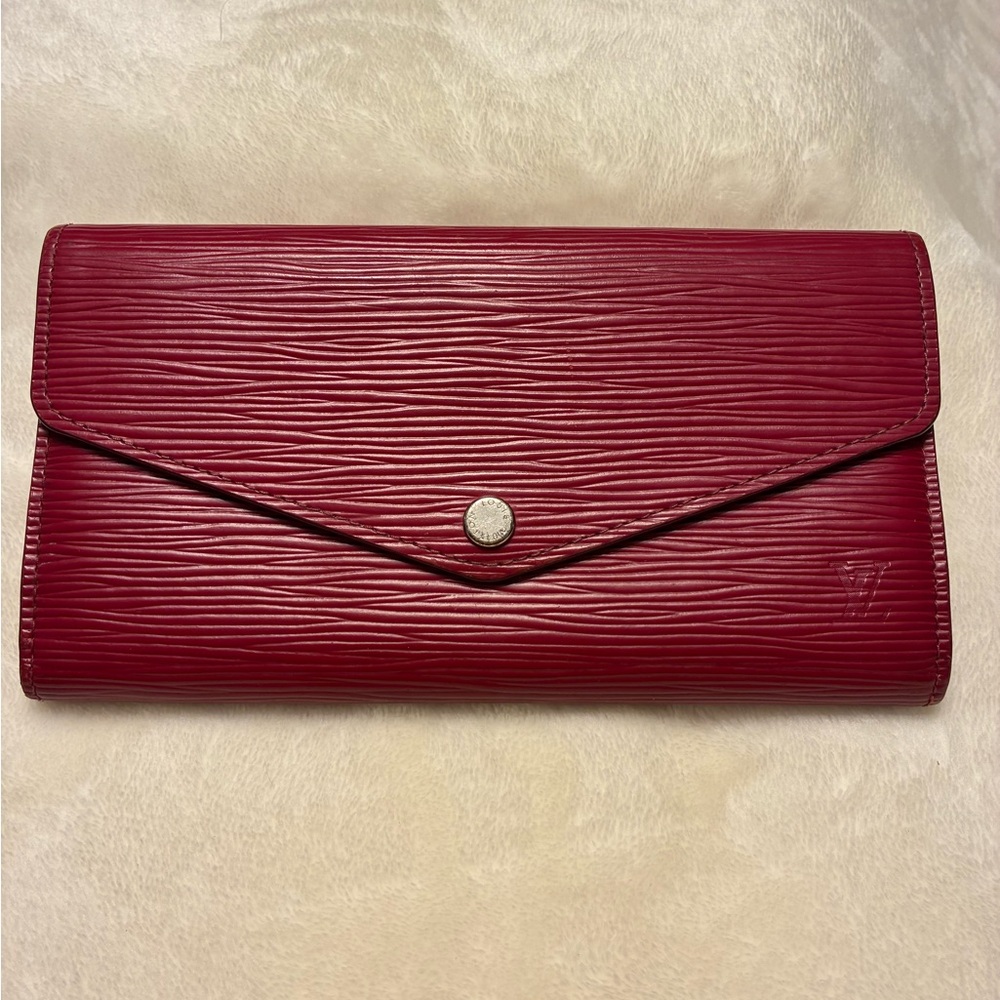 Authentic Louis Vuitton Fuchsia Epi Leather Sarah Wallet w/Silver Hardware